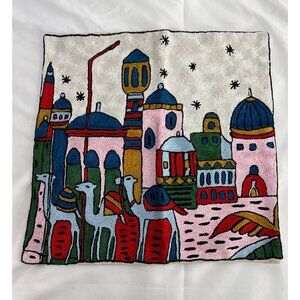 Embroidered Throw Pillow Cover Jerusalem & Camel Design